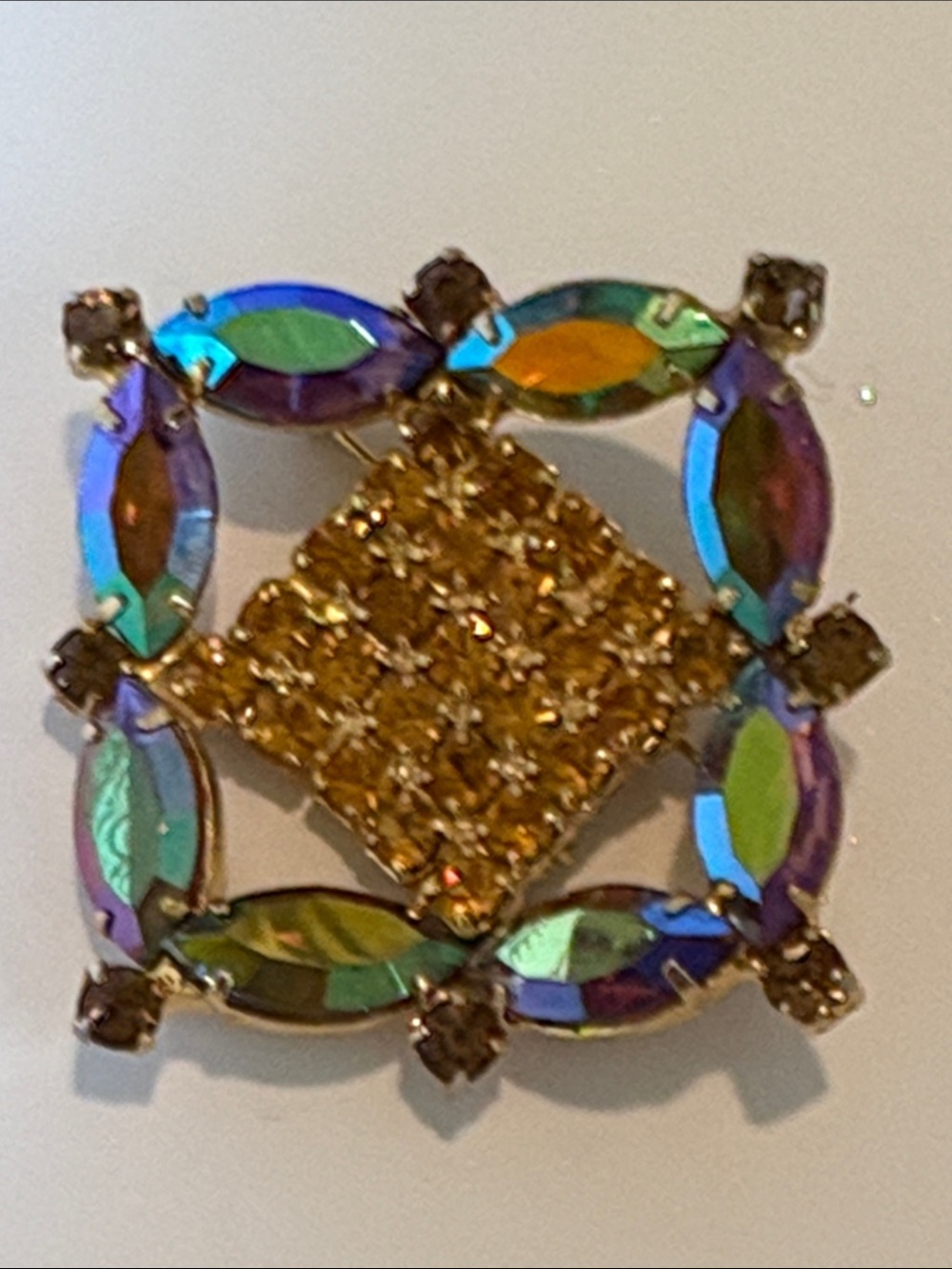 Mid-century aurora borealis rhinestone brooch